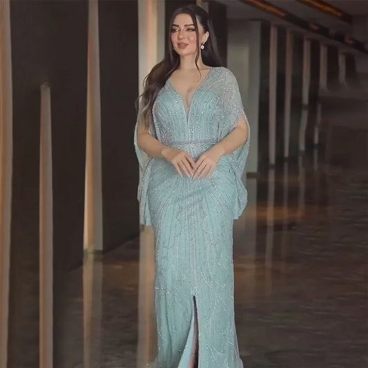 Vestido de noche árabe estilo sirena Tiffany, negro, de lujo, con cuentas y diamantes, para mujer, para boda, fiesta, 2025, LA72288A 