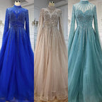 Vestidos de noche árabes turquesas de corte A con cuentas y mangas estilo capa para mujer, para fiesta de bodas 2025 LA72199 