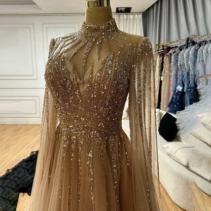 Vestidos de noche árabes turquesas de corte A con cuentas y mangas estilo capa para mujer, para fiesta de bodas 2025 LA72199 