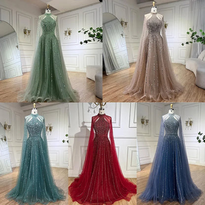 Vestidos de noche de lujo estilo Dubái con cuentas, corte A, turquesa, estilo árabe, para mujer, para boda, fiesta, 2025, LA72306A 
