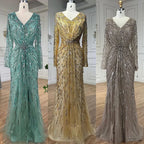 Vestido de noche árabe turquesa elegante con cuentas y abertura en la espalda, estilo sirena, para mujer, para fiesta de boda, LA72007 