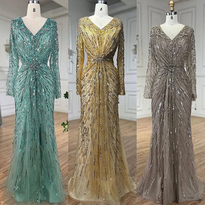 Vestido de noche árabe turquesa elegante con cuentas y abertura en la espalda, estilo sirena, para mujer, para fiesta de boda, LA72007 