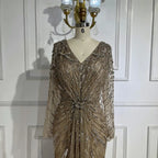 Vestido de noche árabe turquesa elegante con cuentas y abertura en la espalda, estilo sirena, para mujer, para fiesta de boda, LA72007 