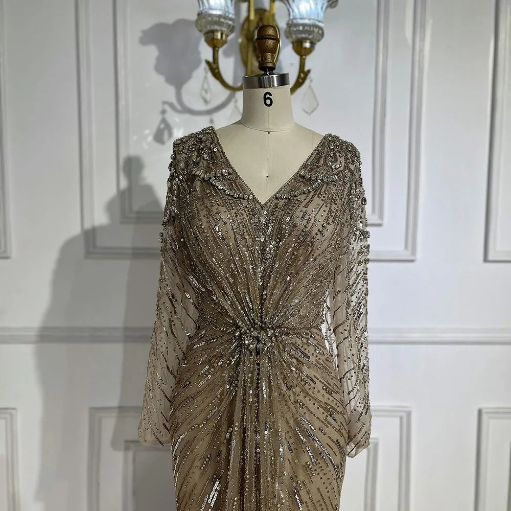 Vestido de noche árabe turquesa elegante con cuentas y abertura en la espalda, estilo sirena, para mujer, para fiesta de boda, LA72007 