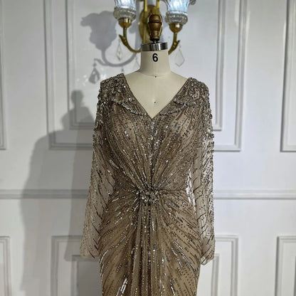 Vestido de noche árabe turquesa elegante con cuentas y abertura en la espalda, estilo sirena, para mujer, para fiesta de boda, LA72007 