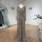 Vestido de noche árabe turquesa elegante con cuentas y abertura en la espalda, estilo sirena, para mujer, para fiesta de boda, LA72007 