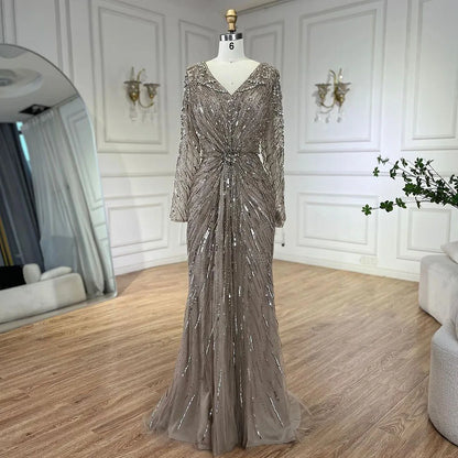 Vestido de noche árabe turquesa elegante con cuentas y abertura en la espalda, estilo sirena, para mujer, para fiesta de boda, LA72007 