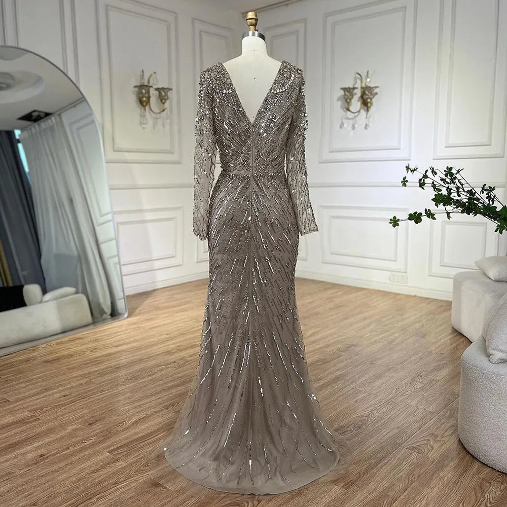 Vestido de noche árabe turquesa elegante con cuentas y abertura en la espalda, estilo sirena, para mujer, para fiesta de boda, LA72007 