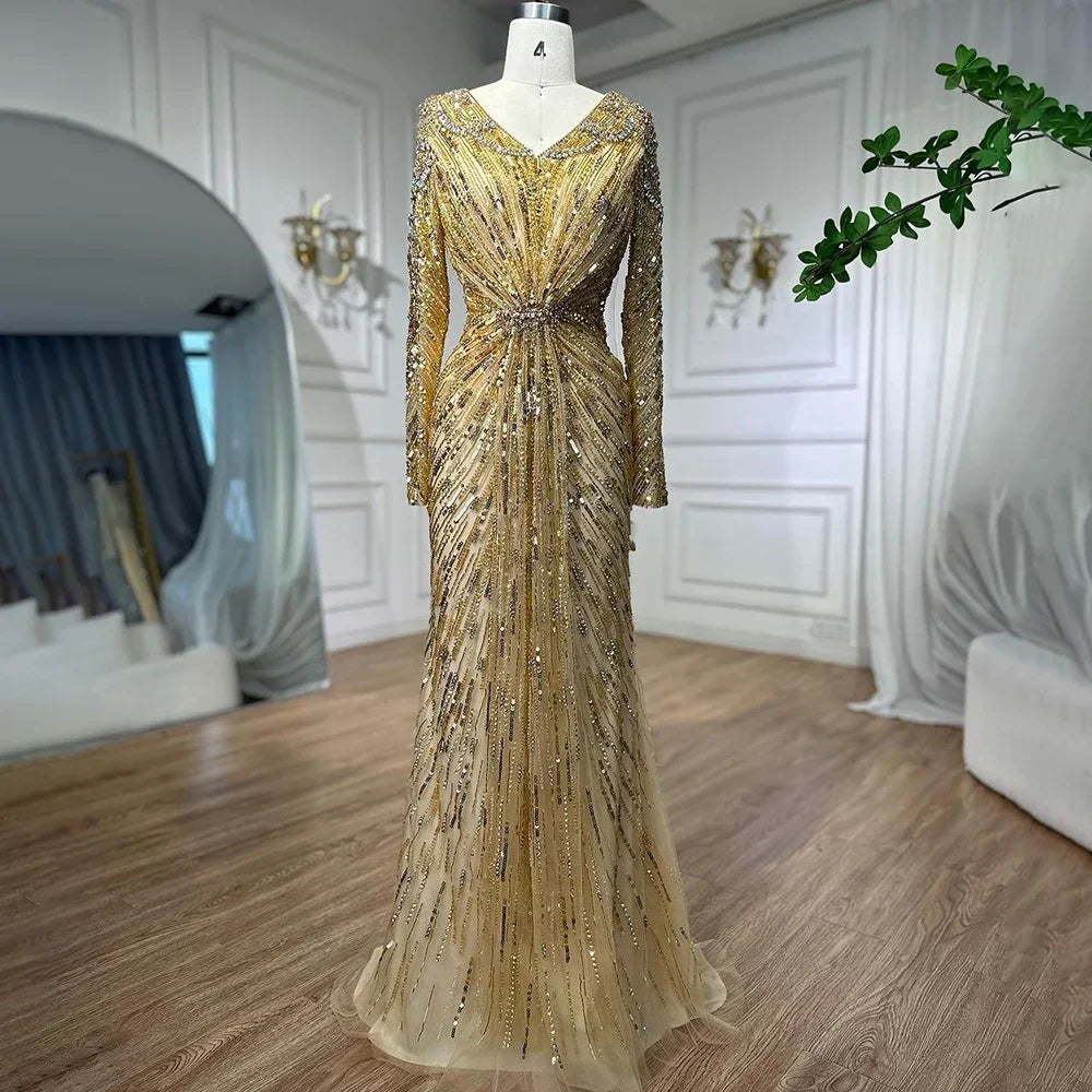 Arabic Turquoise Elegant Mermaid Beaded Open Split Evening Dresses Gowns 2025 For Women Wedding Party LA72007