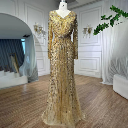 Vestido de noche árabe turquesa elegante con cuentas y abertura en la espalda, estilo sirena, para mujer, para fiesta de boda, LA72007 