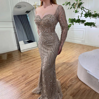 Vestido de noche elegante de sirena con abertura alta y cuentas en turquesa árabe 2025 para mujer, fiesta de boda LA72093 