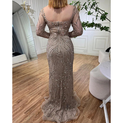 Vestido de noche elegante de sirena con abertura alta y cuentas en turquesa árabe 2025 para mujer, fiesta de boda LA72093 