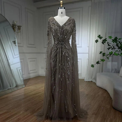 Elegante vestido de noche estilo sirena árabe turquesa con cuentas y mangas estilo capa, para mujer, boda, fiesta, LA72168 