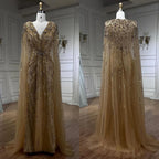 Arabic Turquoise Mermaid Beaded Cape Sleeves Elegant Evening Dresses Gowns 2025 For Women Wedding Party LA72168