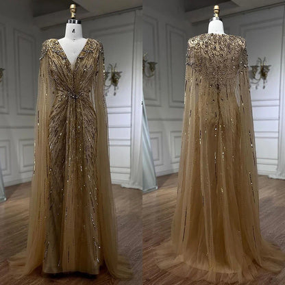 Elegante vestido de noche estilo sirena árabe turquesa con cuentas y mangas estilo capa, para mujer, boda, fiesta, LA72168 