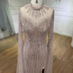 Vestido de noche árabe de sirena turquesa con mangas tipo capa y cuentas abiertas para mujer, ideal para bodas 2025 LA72381 