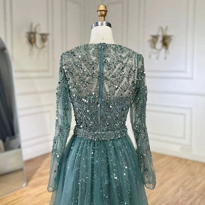 Luxuriöses Dubai Türkis Meerjungfrau Abendkleid mit Tüll LA72601