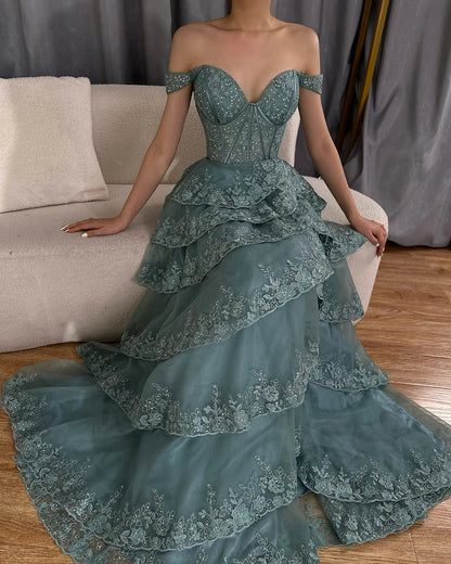 Vestido de noche árabe turquesa con tirantes, cuentas y abertura frontal para ocasiones formales (2025, LA72593A) 