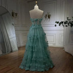 Arabic Turquoise Strapless Appliques Elegant A Line Long Evening Dresses Gowns for Women Wedding Party 2025 LA72445