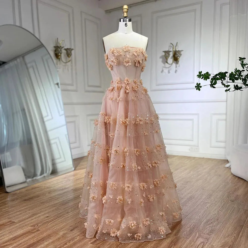 Elegante vestido de noche largo en turquesa árabe sin tirantes y apliques, corte A, para mujer, para fiesta de boda 2025 LA72445 