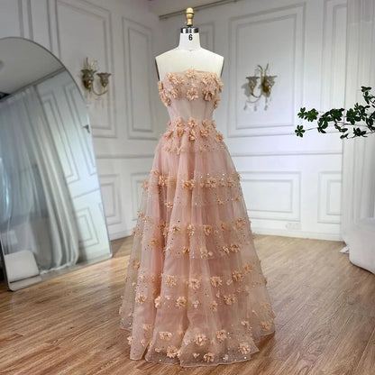 Elegante vestido de noche largo en turquesa árabe sin tirantes y apliques, corte A, para mujer, para fiesta de boda 2025 LA72445 