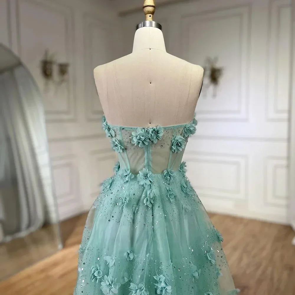 Elegante vestido de noche largo en turquesa árabe sin tirantes y apliques, corte A, para mujer, para fiesta de boda 2025 LA72445 
