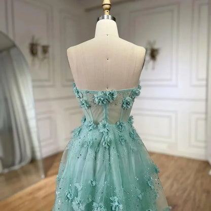 Elegante vestido de noche largo en turquesa árabe sin tirantes y apliques, corte A, para mujer, para fiesta de boda 2025 LA72445 