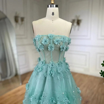 Elegante vestido de noche largo en turquesa árabe sin tirantes y apliques, corte A, para mujer, para fiesta de boda 2025 LA72445 