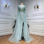 En oferta, sin devolución ni reembolso, vestido de noche árabe turquesa con escote en V, sirena, con cuentas, sexy, abierto, con abertura, para mujer, fiesta de boda LA72006 2025 