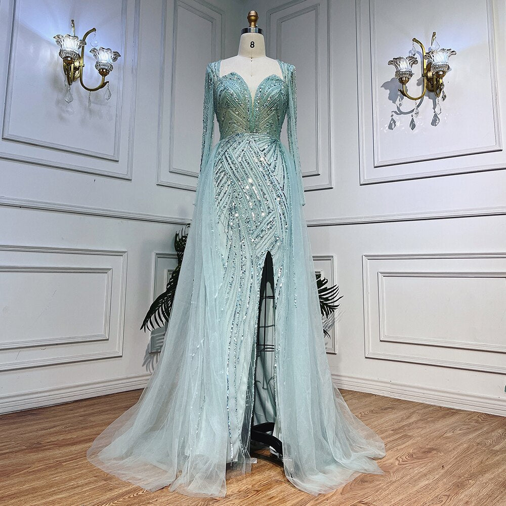 En oferta, sin devolución ni reembolso, vestido de noche árabe turquesa con escote en V, sirena, con cuentas, sexy, abierto, con abertura, para mujer, fiesta de boda LA72006 2025 