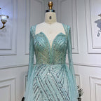 En oferta, sin devolución ni reembolso, vestido de noche árabe turquesa con escote en V, sirena, con cuentas, sexy, abierto, con abertura, para mujer, fiesta de boda LA72006 2025 