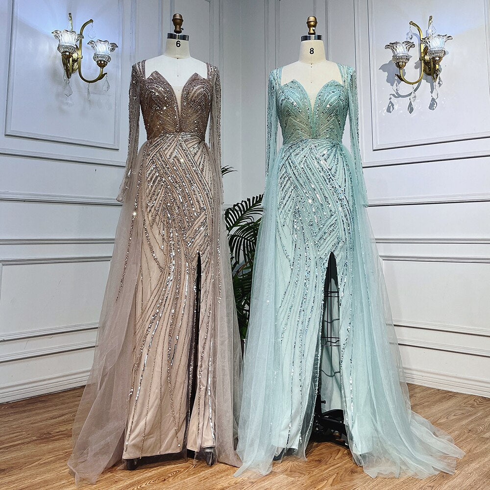 En oferta, sin devolución ni reembolso, vestido de noche árabe turquesa con escote en V, sirena, con cuentas, sexy, abierto, con abertura, para mujer, fiesta de boda LA72006 2025 