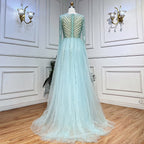 En oferta, sin devolución ni reembolso, vestido de noche árabe turquesa con escote en V, sirena, con cuentas, sexy, abierto, con abertura, para mujer, fiesta de boda LA72006 2025 