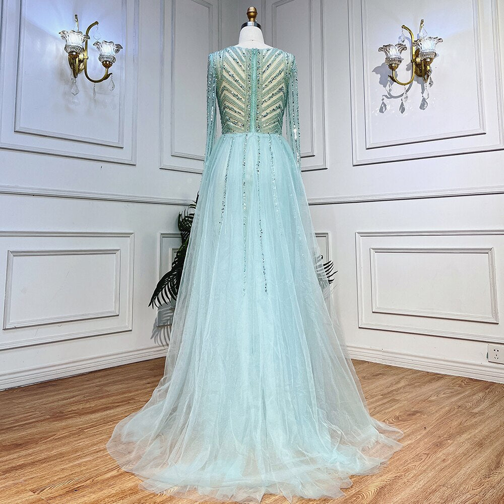 En oferta, sin devolución ni reembolso, vestido de noche árabe turquesa con escote en V, sirena, con cuentas, sexy, abierto, con abertura, para mujer, fiesta de boda LA72006 2025 