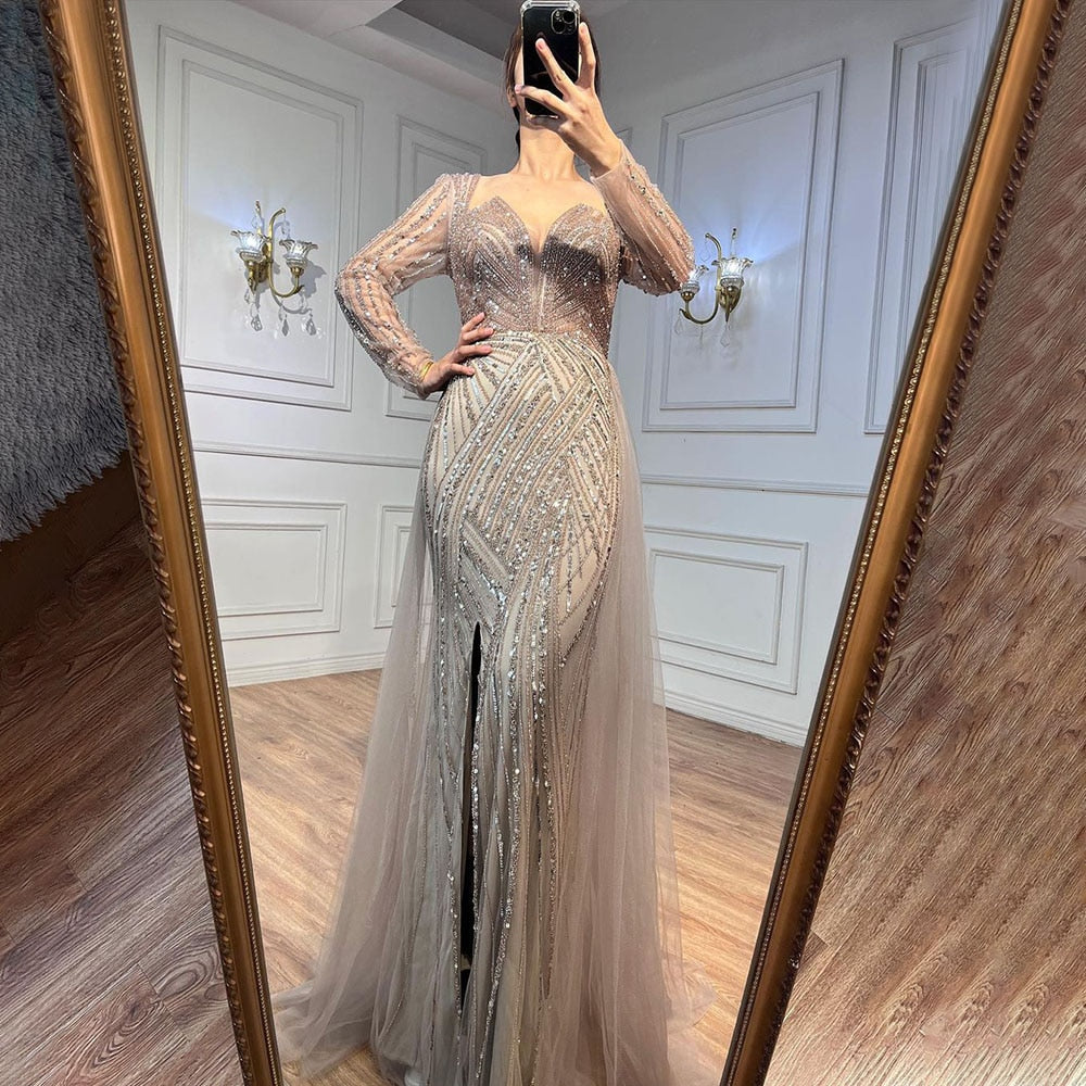 En oferta, sin devolución ni reembolso, vestido de noche árabe turquesa con escote en V, sirena, con cuentas, sexy, abierto, con abertura, para mujer, fiesta de boda LA72006 2025 