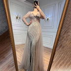 En oferta, sin devolución ni reembolso, vestido de noche árabe turquesa con escote en V, sirena, con cuentas, sexy, abierto, con abertura, para mujer, fiesta de boda LA72006 2025 