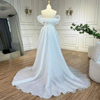 Elegante vestido de noche árabe de sirena con cuentas blancas y sobrefalda, de lujo, estilo Dubái, para mujer, para fiesta, 2025, LA72398 
