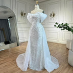 Elegante vestido de noche árabe de sirena con cuentas blancas y sobrefalda, de lujo, estilo Dubái, para mujer, para fiesta, 2025, LA72398 