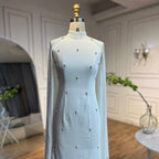 Vestido de noche árabe con hiyab blanco, elegante, estilo sirena, largo, con cuentas y satén, estilo Dubái, para mujer, fiesta, LA72487 