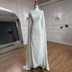 Vestido de noche árabe con hiyab blanco, elegante, estilo sirena, largo, con cuentas y satén, estilo Dubái, para mujer, fiesta, LA72487 