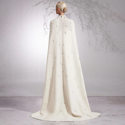 Vestido de noche árabe con hiyab blanco, elegante, estilo sirena, largo, con cuentas y satén, estilo Dubái, para mujer, fiesta, LA72487 