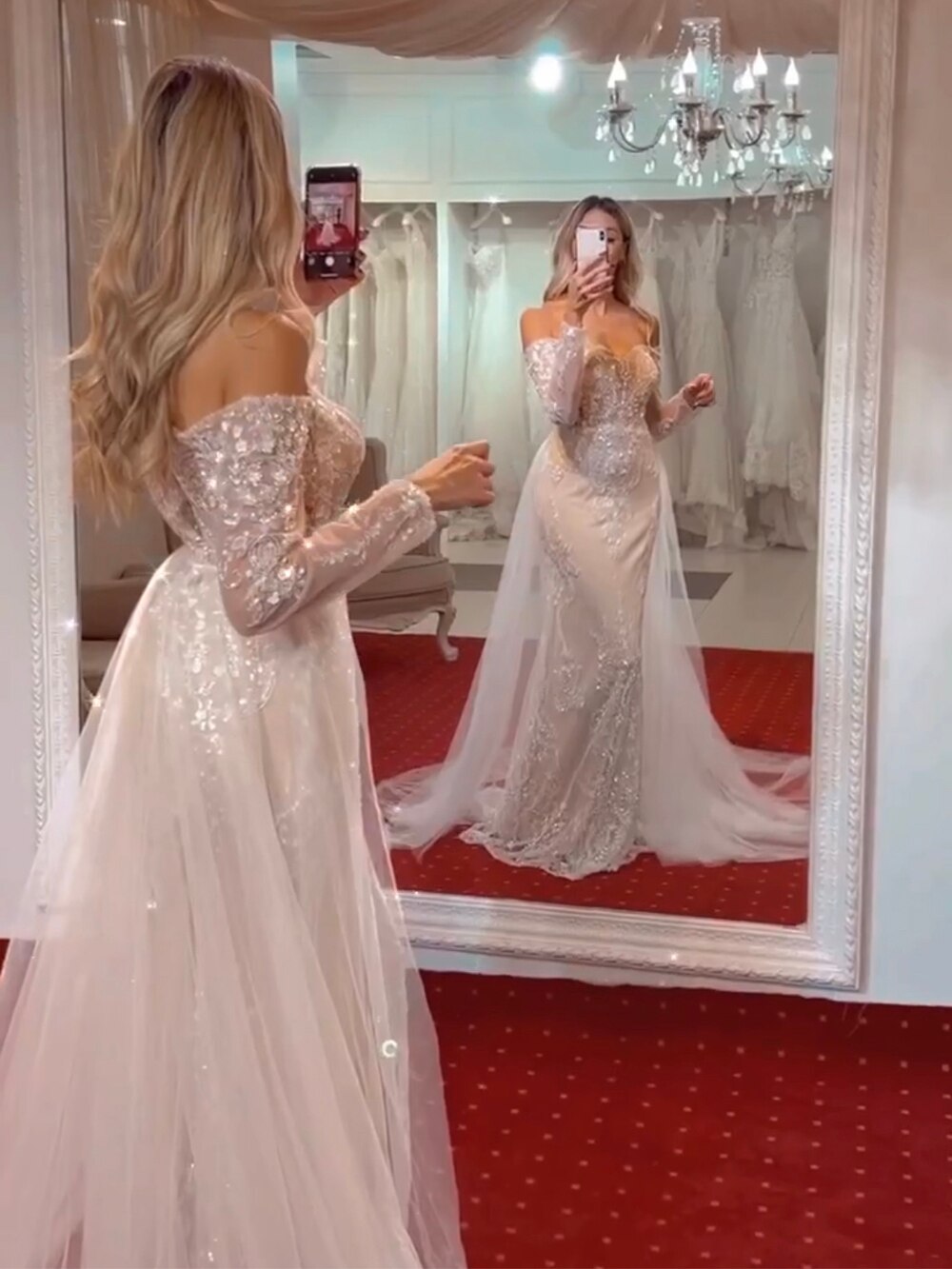 Vestido de noche árabe blanco nude sirena elegante sexy con hombros descubiertos y lentejuelas de lujo 2025 fiesta LA71892 