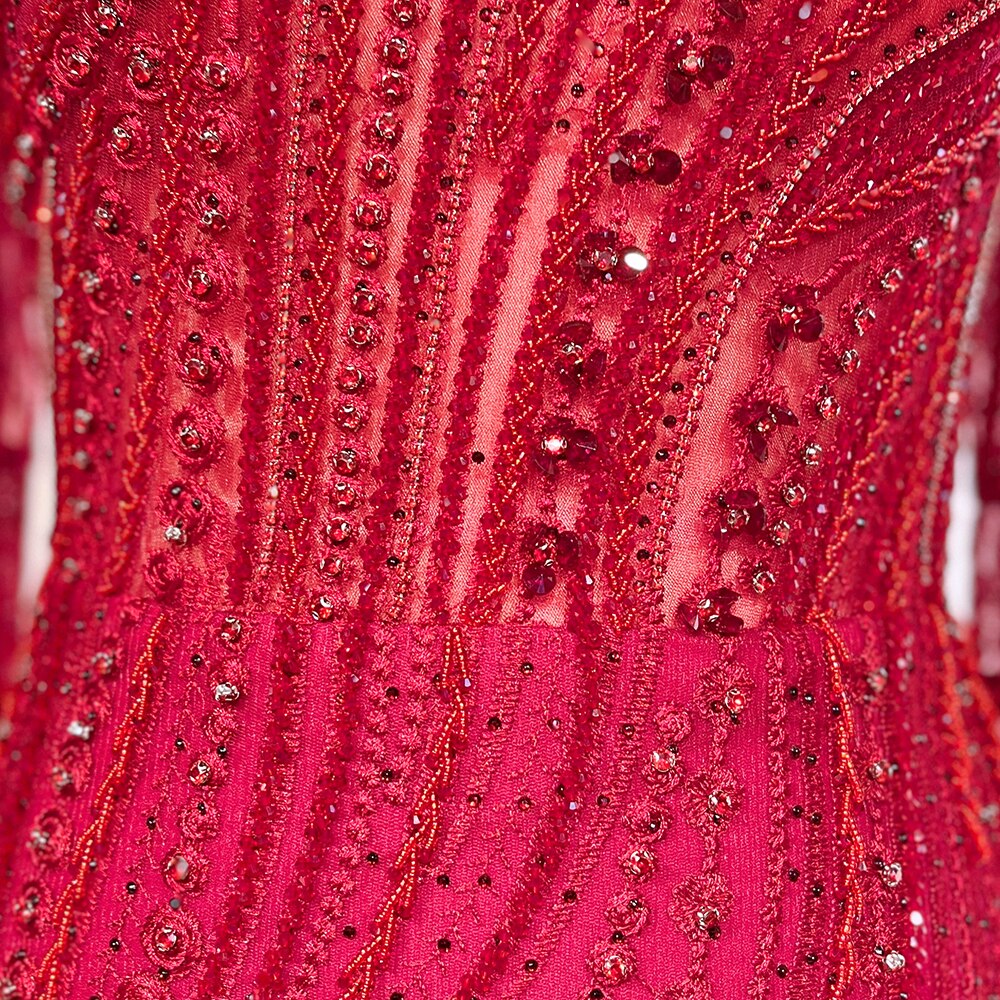 Arabic Wine Red Mermaid Elegant Cape Sleeves Beaded Luxury Evening Dresses Gowns For Women Party 2025 LA71838