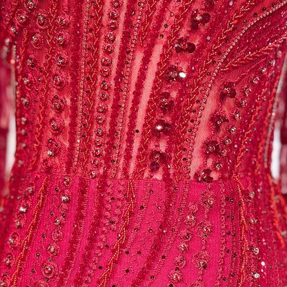 Vestido de noche elegante de sirena con mangas estilo capa y cuentas, color vino tinto árabe, para mujer, fiesta 2025, LA71838 