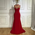 Arabisch Weinrot Meerjungfrau Elegante Satin Perlen Luxus Dubai Abendkleider Kleider Für Frauen Hochzeit Party 2025 LA72556 