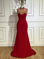 Arabisch Weinrot Meerjungfrau Elegante Satin Perlen Luxus Dubai Abendkleider Kleider Für Frauen Hochzeit Party 2025 LA72556 