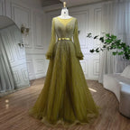 Arabic Yellow A Line Elegant Beaded Luxury Dubai Evening Dresses Gowns For Women Wedding Party 2025 LA72300