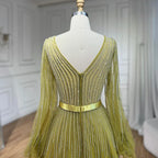 Arabic Yellow A Line Elegant Beaded Luxury Dubai Evening Dresses Gowns For Women Wedding Party 2025 LA72300