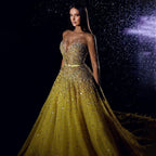 Arabisch Gelb Lllusion Sexy High Split Luxus Perlen Dubai Abendkleider Für Frauen Hochzeit Party 2025 LA71916 