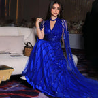 Arabisch blau A-Linie Elegante Cape-Ärmel Perlen Abendkleider Luxus Kleider 2025 Für Frauen Hochzeit Party LA72171 